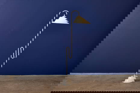 Eileen Gray, 'Roattino' Floor Lamp: EILEEN GRAY&#39;Roattino&#39; floor lamp, 1931 / 21st centuryLacquered steel, fabric. Produced by ClassiCon, Germany.Underside of base with manufacturer&#39;s label.&nbsp; &nbsp; 59&quot; H x 29&quot;