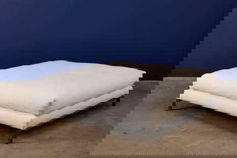 Rodolofo Dordoni, Large Ottoman: RODOLFO DORDONILarge ottoman, 2007Fabric, die-cast aluminum. Manufactured by Minotti, Italy.Underside of cushion with manufacturer's labels. 15.5" H x 55" W x 55" D &nb