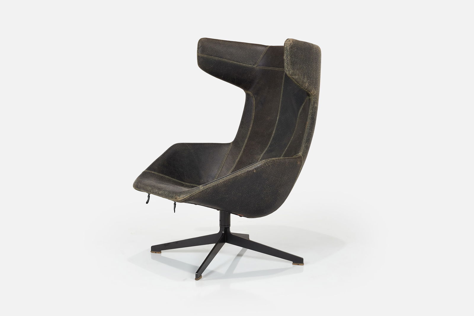 Alfredo Haberli, 'Take a Line for a Walk' Wingback Lounge Chair: ALFREDO HABERLI'Take a Line for a Walk' wingback lounge chair, ca. 2003Polyurethane foam, steel, leather. Manufactured by Moroso, Italy.Fabric tags at seams. 43.25" H x 31.5&