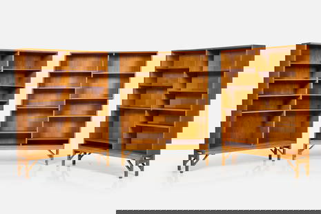 Borge Mogensen, Raised Bookcases (3): BORGE MOGENSEN Set of three raised bookcases, 1960s Oak. Manufactured by C.M. Madsens Fabrikker for FDB Mobler, Denmark. One with manufacturer's stamps to the