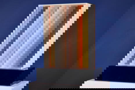 Jackie Greber, Illuminated Sculpture: JACKIE GREBER (American, 1935-2001)Abstract sculpture with pedestal, 1980sAcrylic. &nbsp; Sculpture: 18.5&quot; H x 14&quot; W x 7&quot; DWith pedestal: 57.5&quot; H x 17&quot; W x 9.75&quot; D &nbsp;