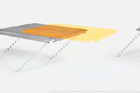 Charles + Ray Eames, Rare Early Coffee Table: CHARLES + RAY EAMESRare early coffee table, ca. 1945Moulded plywood, aluminum. Manufactured by Evans Molded Plywood Division,&nbsp;USA.Underside with faint blue stamp &quot;EVANS&quot;. &nbsp; 16&quot
