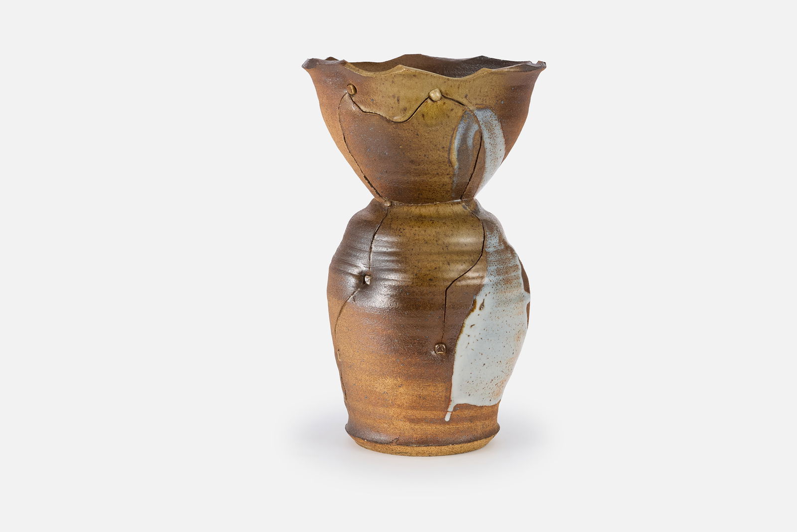 Peter Voulkos (Attrib.), Vase: PETER VOULKOS (Attrib.)Vase, ca. 1973Hand-built, gouged, and incised anagama-fired stoneware, porcelain pass-through. 12.75" H x 8" Diameter