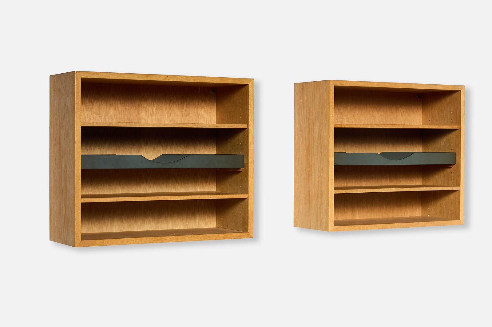 Borge Mogensen, Wall-Mounted Cabinets (2): BORGE MOGENSENPair of wall-mounted cabinets, ca. 1955Pine, lacquered wood. Manufactured by Karl Andersson & Soner, Denmark / Sweden. Each: 23.25" H x 27" W x 10.25" D 