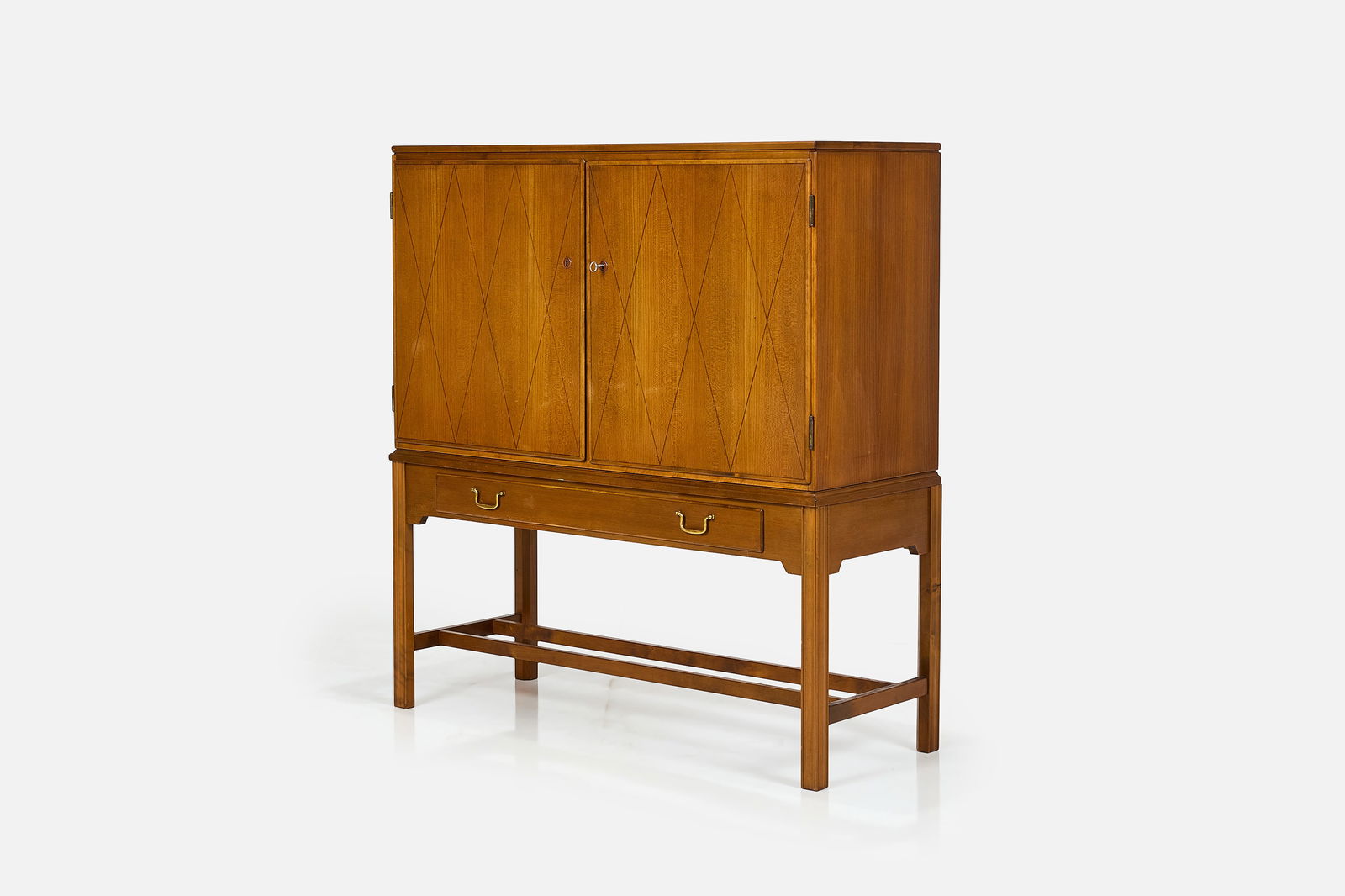 Carl-Axel Acking, Raised Cabinet: CARL-AXEL ACKINGRaised cabinet, ca. 1953Inlaid maple, maple, beech. Manufactured by Nordiska Kompaniet, Sweden. 50.75" H x 46.5" W x 17.75" D