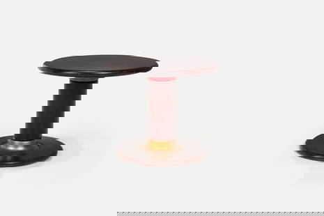 Ettore Sottsass, 'Rochetto' Small Table: ETTORE SOTTSASSPetite 'Rochetto' table, model no. T36, ca. 1965Walnut, lacquered wood, gilt wood. Manufactured by Poltronova, Italy. 11.75" H x 14" Diamet