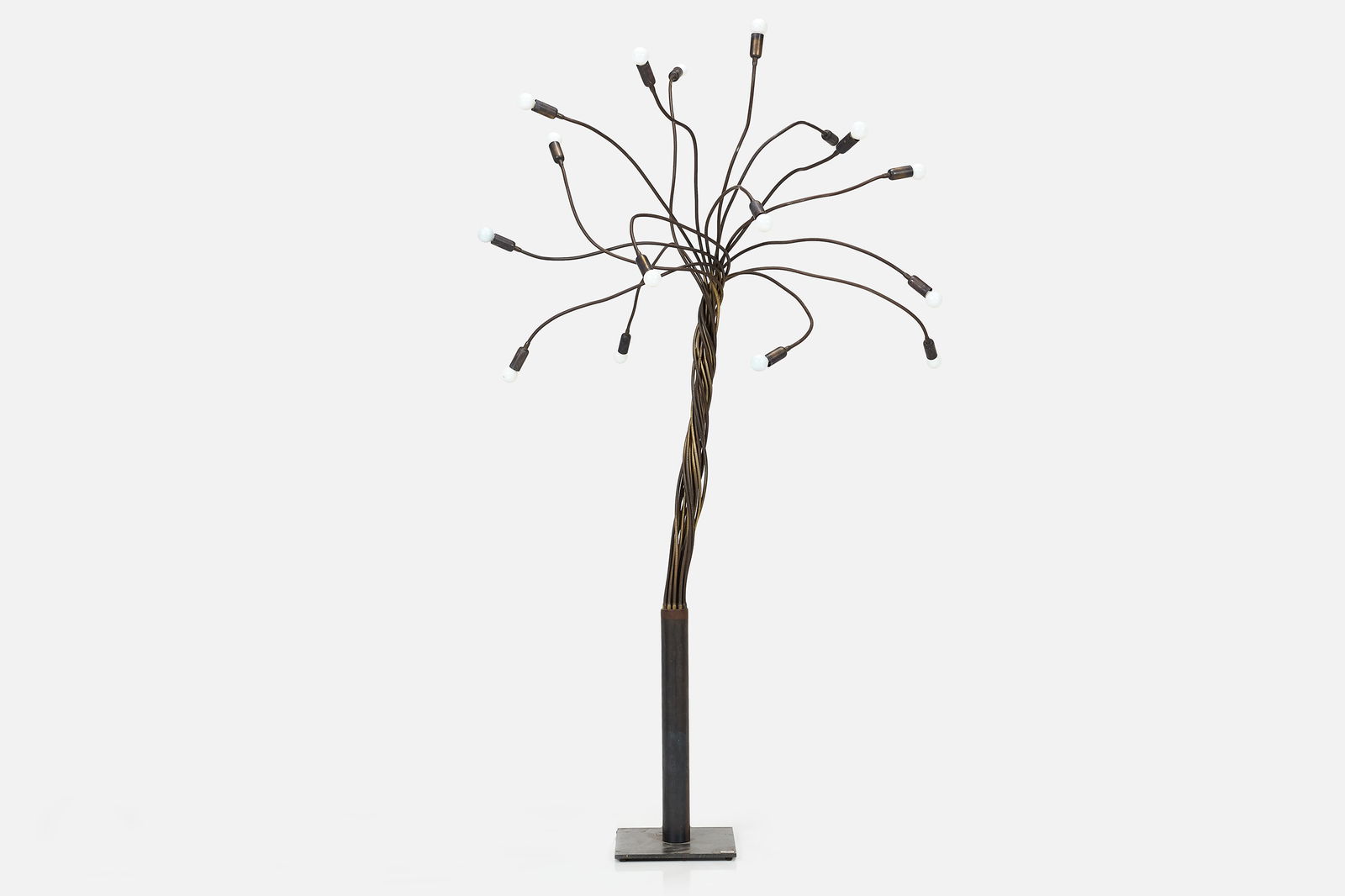 Enzo Catellani, Large 'Tree of Life' Floor Lamp: ENZO CATELLANI'Tree of Life' floor lamp, 1980sSteel, brass. Manufactured by Catellani + Smith, Italy.Base with manufacturer's metal plaque "Originale n. 59/03". 57" H