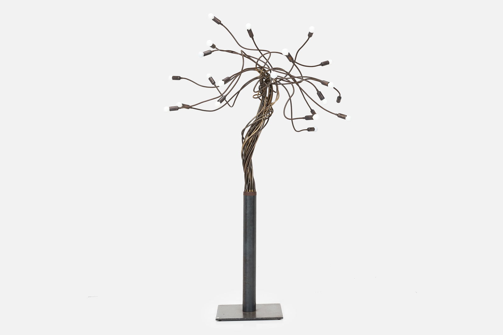 Enzo Catellani, 'Tree of Life' Floor Lamp: ENZO CATELLANI'Tree of Life' floor lamp, 1980sSteel, brass. Manufactured by Catellani + Smith, Italy.Base with manufacturer's metal plaque "Originale n. 59/03". 53" H