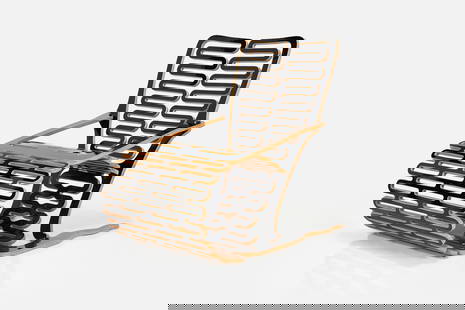 Gregg Fleishman, 'Rock 'N' Roll' Lounge Chair: GREGG FLEISHMAN'Rock 'N' Roll' lounge chair, ca. 1985Laminated birch plywood. Studio-made, Los Angeles, CA.Branded signature along base edge. 35" H x 24" W x 38"