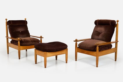 Charles Dudouyt Style, Lounge Chairs + Ottoman (3)