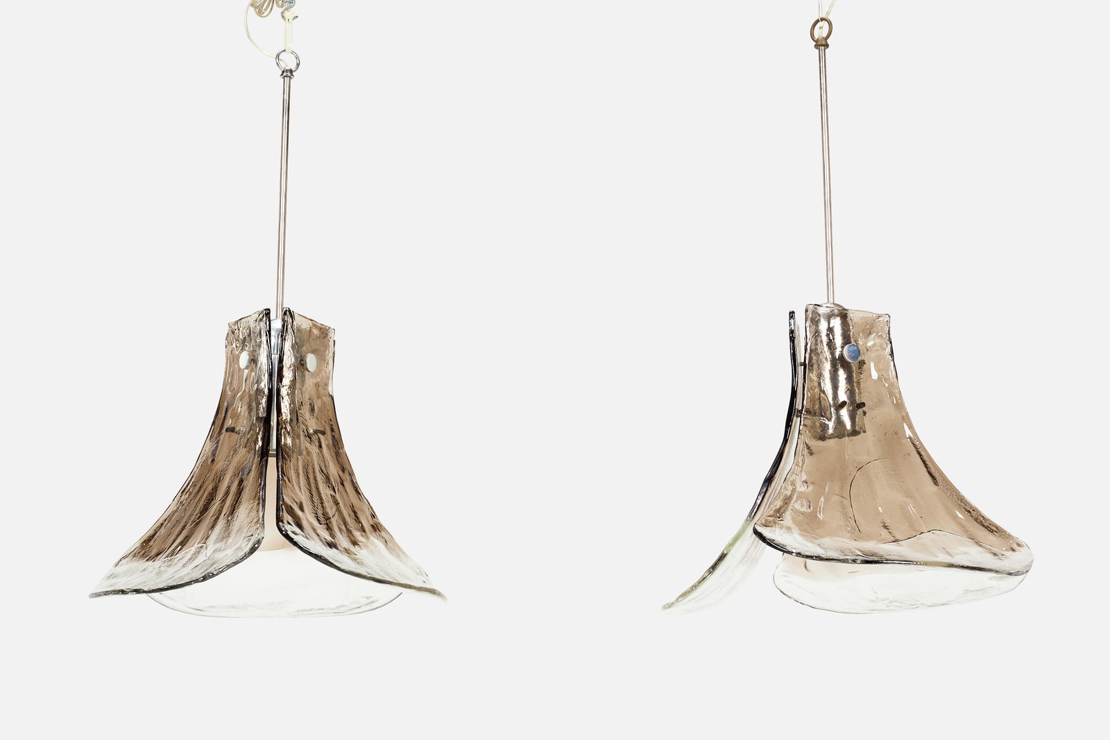 Carlo Nason, Pendant Lamps (2): CARLO NASONPendant lamp, 1970sGlass, chrome-plated metal. Manufactured by Mazzega, Italy. Each: 31" H x 18" Diameter