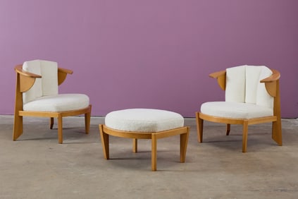 Frank Lloyd Wright, 'Friedman' Chairs + Ottoman (3)