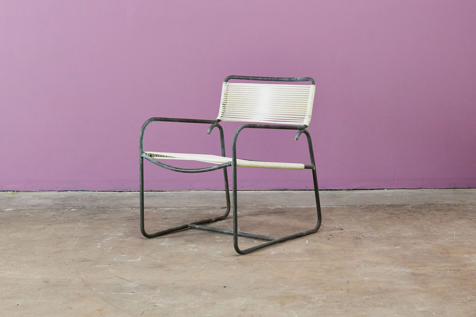 Walter Lamb, Lounge Chair: WALTER LAMBLounge chair, model no. C-5700, 1950sTubular bronze, yacht cord. Manufactured by Brown Jordan, USA. Each: 30" H x 23" W x 29" DSeat height: 17"