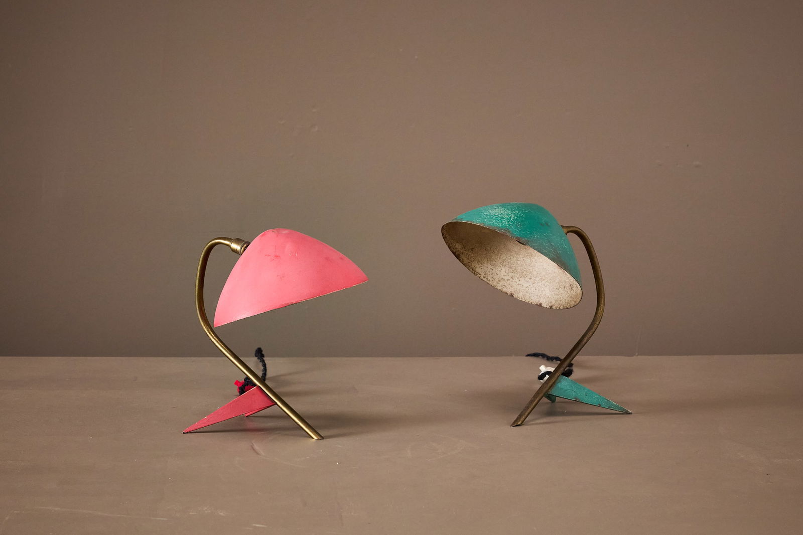 Jean-Boris Lacroix, Desk Lamps (2): JEAN-BORIS LACROIXTwo desk lamps, 1950sPainted aluminum, painted iron, chrome-plated metal. Made in France. Each: 10.5" H x 8" W x 10.5" D