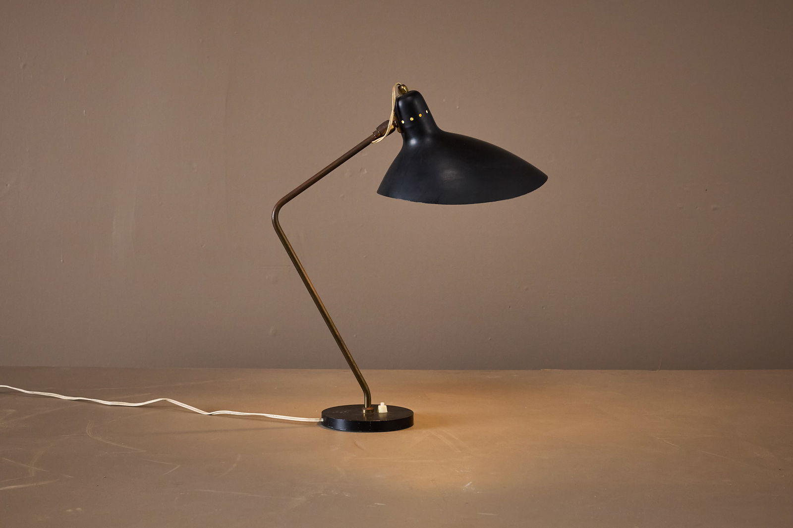 Jean-Boris Lacroix, Desk Lamp: JEAN-BORIS LACROIXDesk lamp, ca. 1954Painted aluminum, brass. Manufactured by Caillat, France. 20" H x 8.75" W x 16.5" D