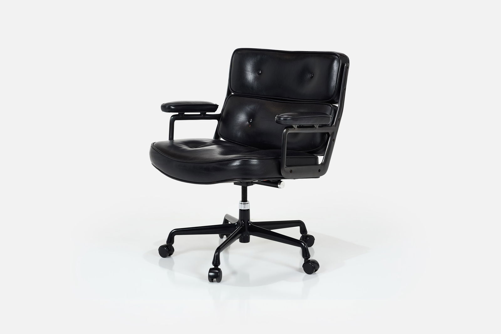 Charles + Ray Eames, 'Time-Life' Chair: CHARLES + RAY EAMES'Time Life' chair, 1985Leather, aluminum. Produced by Herman Miller, USA 35" H x 26.5" W x 26" DSeat height: 16.5" Arm height: 24"