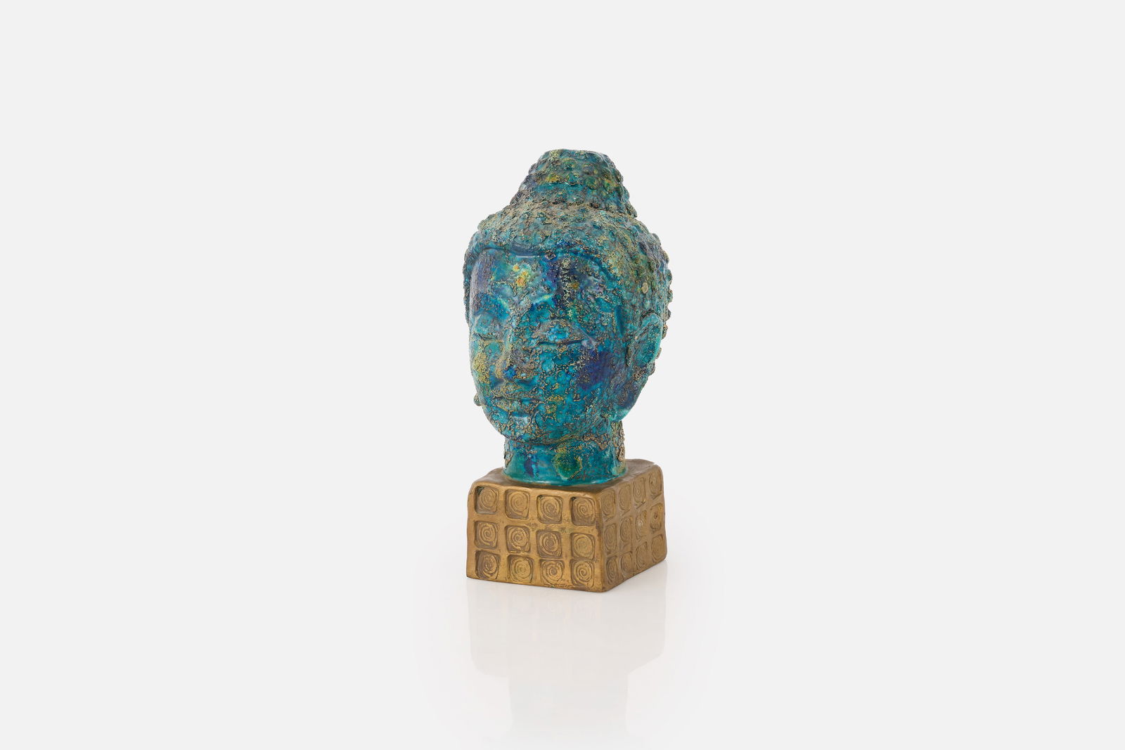 Aldo Londi, Buddha Sculpture: ALDO LONDIBuddha sculpture, 1960sGlazed ceramic. Produced by Bitossi, Italy for Rosenthal-Netter, USA.Interior of base with retailer's paper label and glazed factory code. 11.5" H x 5.