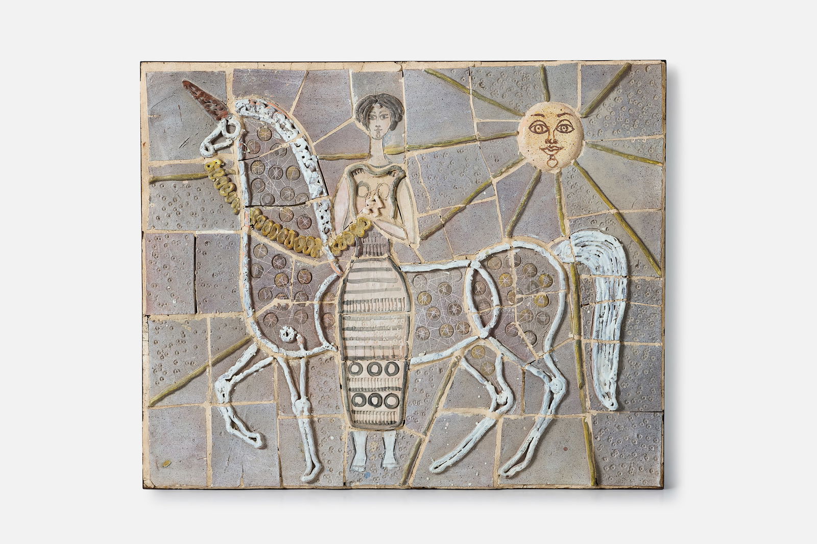 Modern, Tile Wall Sculpture: MODERNTile wall sculpture, 1960sGlazed ceramic tiles, steel frame. 37.5" H x 46" W