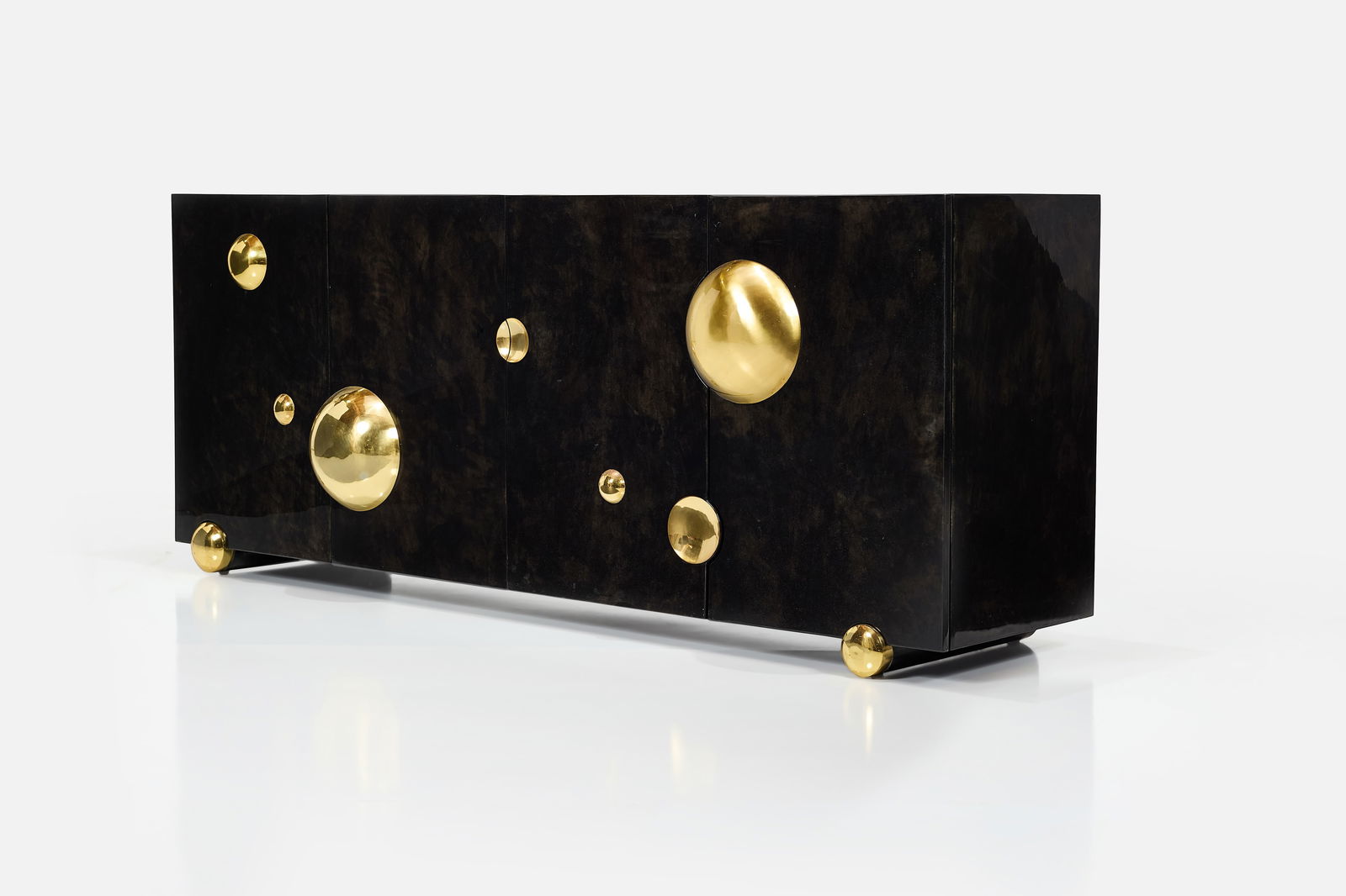 Scala Luxury, 'Constellation' Sideboard: SCALA LUXURY'Constellation' sideboard, 2010sLacquered goatskin, brass, lacquered wood, glass. Manufactured by Scala Luxury, USA. 34.25" H x 83.5" W x 23" D 