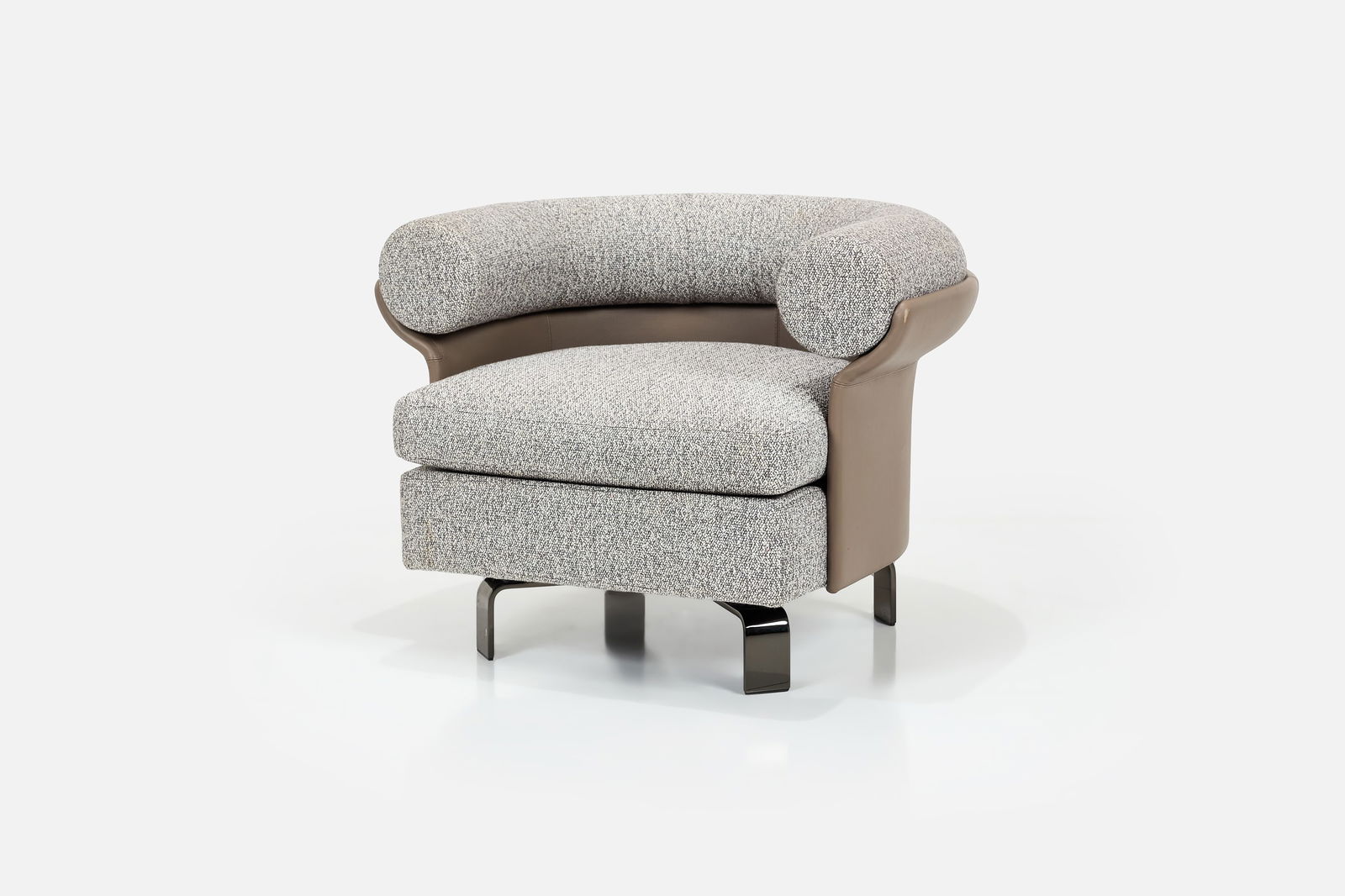 Rodolfo Dordoni, 'Mattia' Swivel Lounge Chair: RODOLFO DORDONI'Matia' swivel lounge chair, 2020sLeather, fabric, metal. Manufactured by Minotti, Italy. 26" H x 35" W x 30" DSeat height: 16"