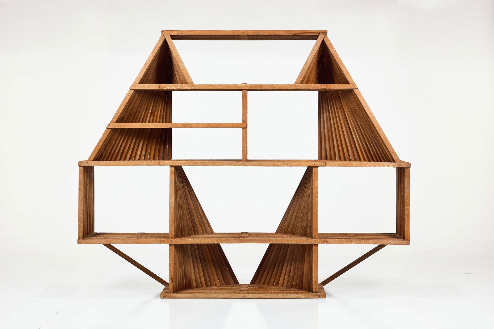 Robert Darling, Large Bookshelf: ROBERT DARLINGLarge bookshelf, ca. 1965Rough-hewn redwood slatting. Studio-made, USA. 77.5" H x 96" W x 18.75" D