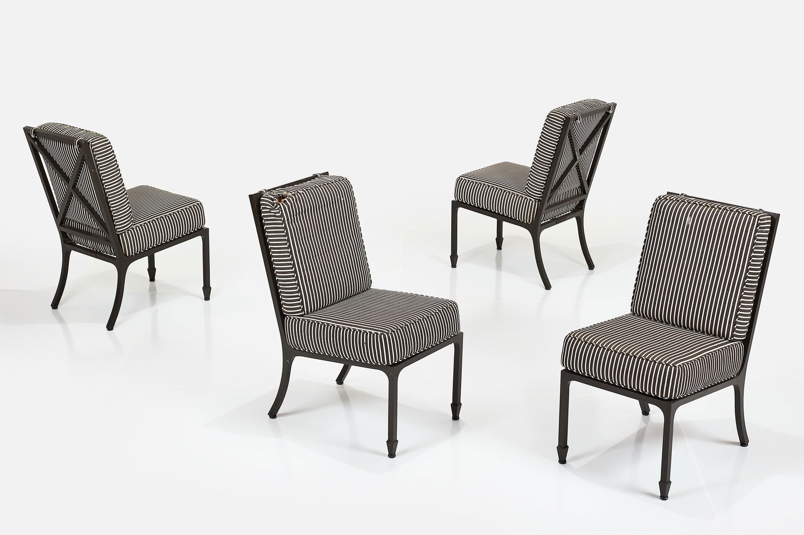 McKinnon + Harris, 'Beaufort' Dining Chairs (4): MCKINNON + HARRISSet of four 'Beaufort' dining chairs, 2020sPowder-coated aluminum, fabric. Manufactured by McKinnon + Harris, USA.Each chair with manufacturer's label. Each: