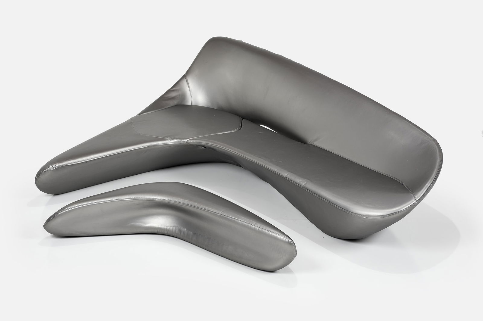 Zaha Hadid, 'Moon System' Sofa + Ottoman (2): ZAHA HADID 'Moon System' sofa and ottoman, 2007 vinyl upholstery over polyurethane foam. Manufactured by B&B Italia United Kingdom / Italy. Manufacturer's seam label