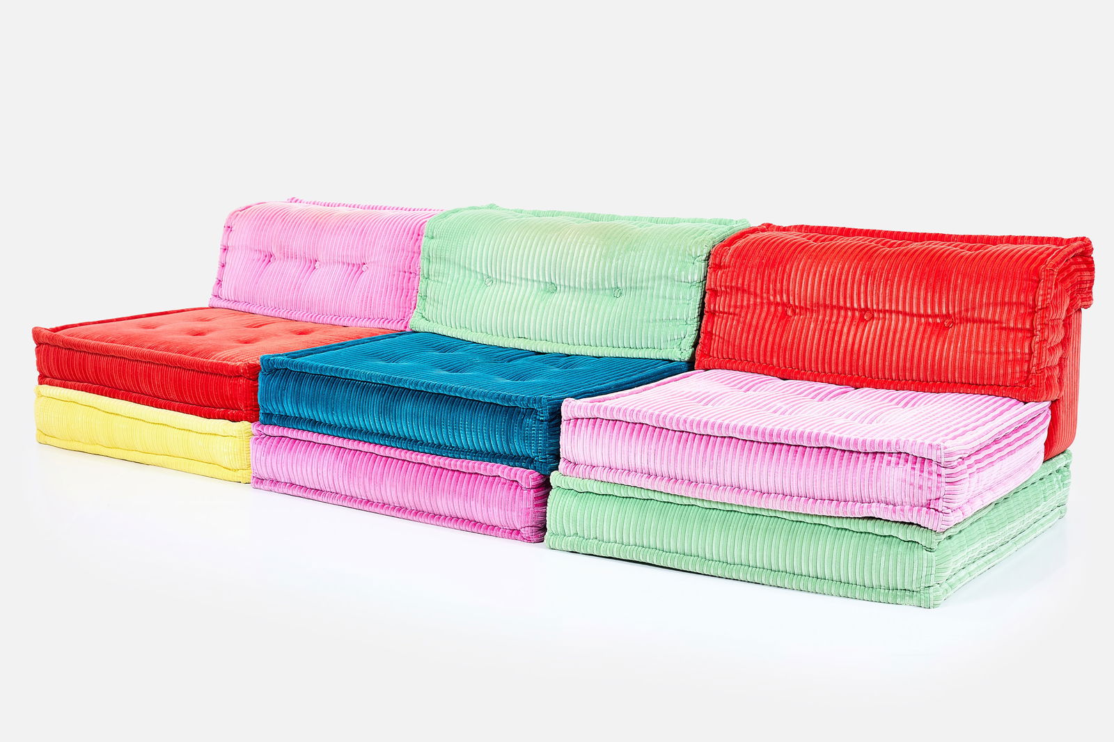 Hans Hopfer, 'Mah Jong' Sectional Sofa: HANS HOPFER'Mah Jong' sectional sofa, 2010sFabric, fir, plywood. Manufactured by Roche Bobois, France.Comprising three straight backs and six cushions. Each section: 21.75" H