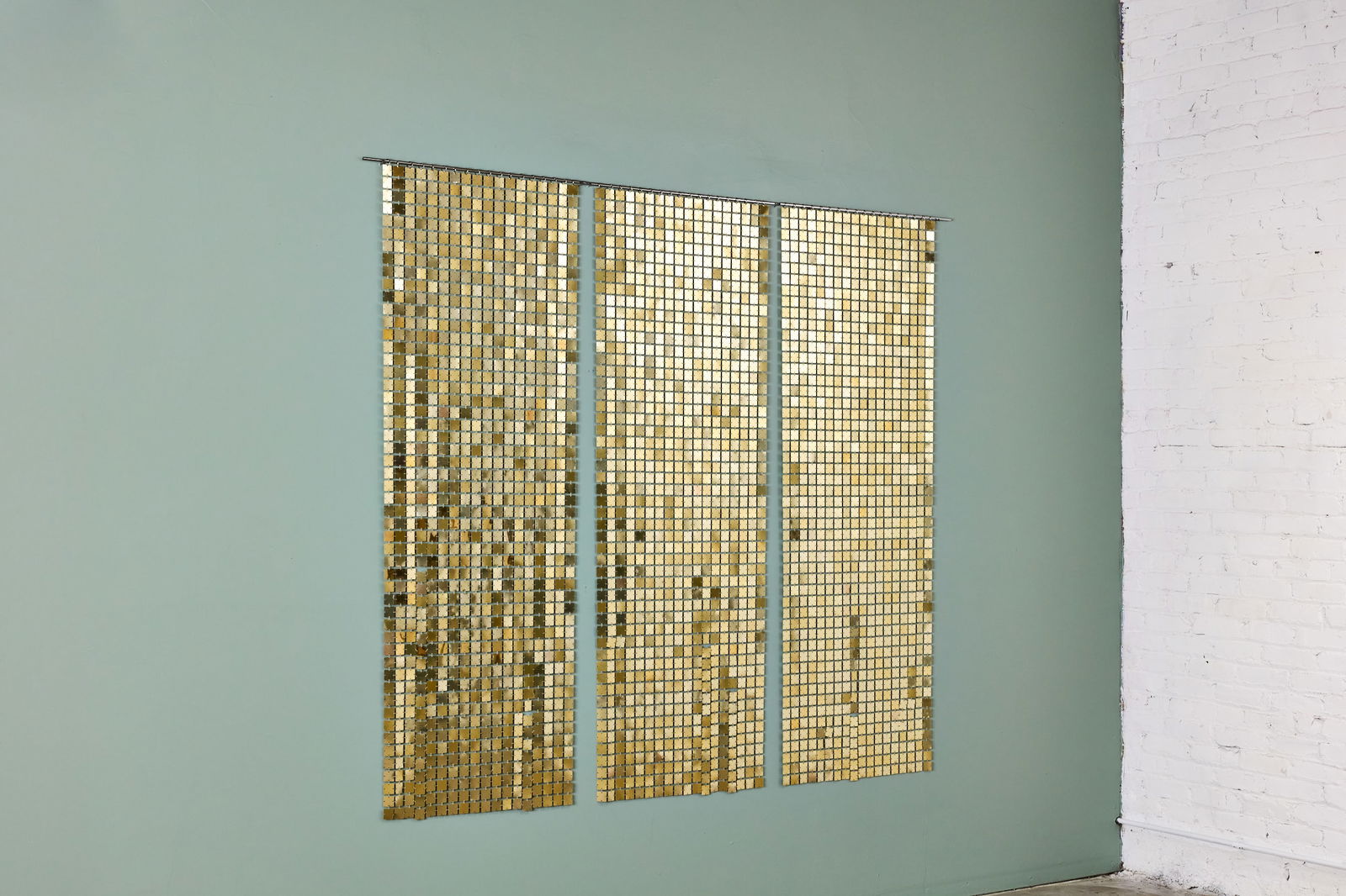 Paco Rabanne, Space Curtains (3): PACO RABANNESet of three 'Space Curtains', ca. 1975Plasticized brass, chrome-plated steel, plastic. Produced by Software / Baumann AG, France / Italy / Switzerland. Each panel: 73&