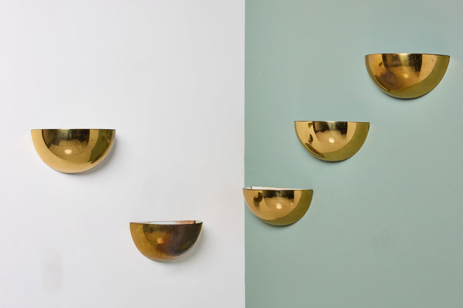 Gilla Giani, 'Quebec' Sconces (5): GILLA GIANISet of five 'Quebec' Sconces, 1980sBrass. Manufactured by Tronconi, Italy. Each: 6.5" H x 13" W x 6.25" D 