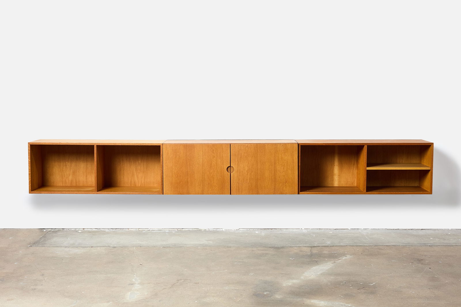 Bramin, Wall-Mount Cabinets (3): BRAMIN Set of three wall-mounted cabinets, 1960s Teak. Manufactured by Bramin, Denmark. Each cabinet: 15" H x 39.5" W x 13" D