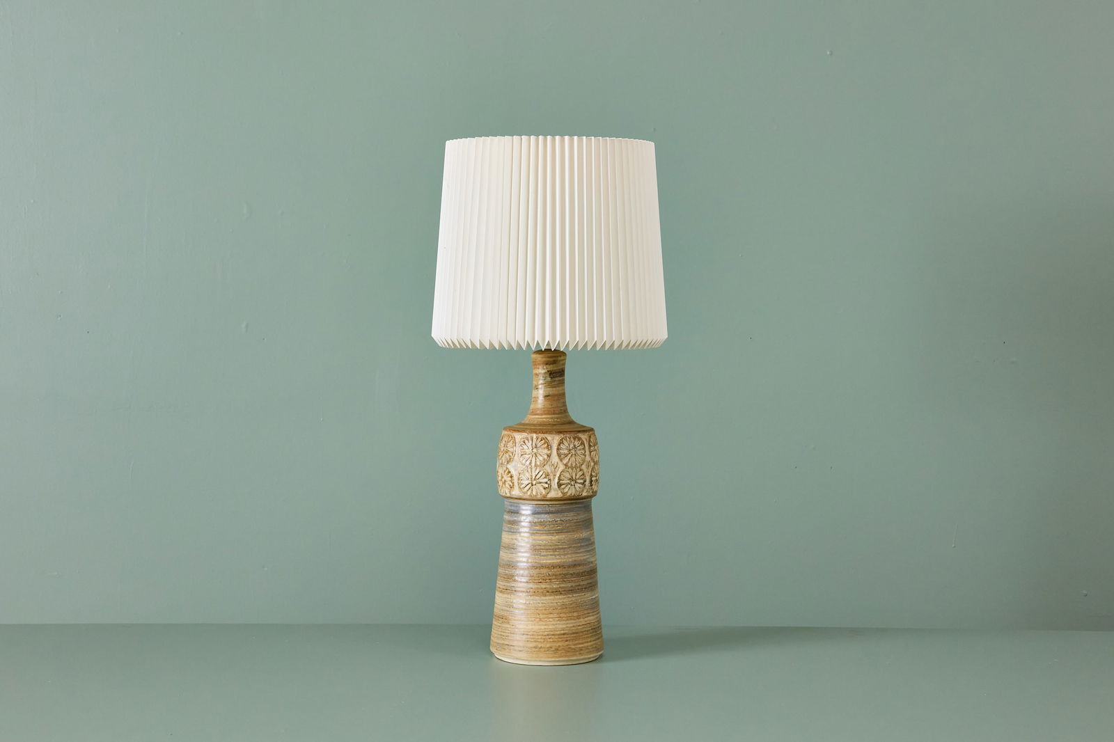 Soholm, Table Lamp: SOHOLM Table lamp, 1950s Glazed ceramic, brass. Produced by Soholm, Denmark. Underside with manufacturer's mark. 31" H x 7" Diameter