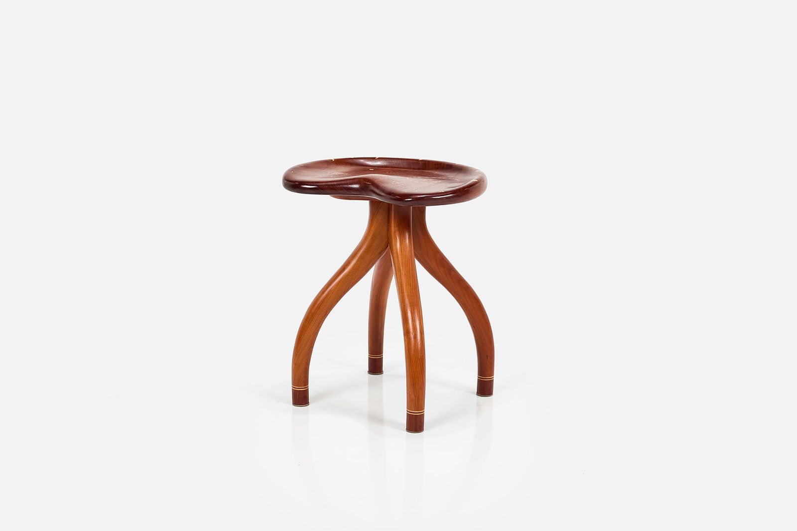 Piro, Inlaid Stool: PIRO Stool, 1980s Cherry, mahogany, various decorative wood inlays. 21" H x 18" W x 14" D
