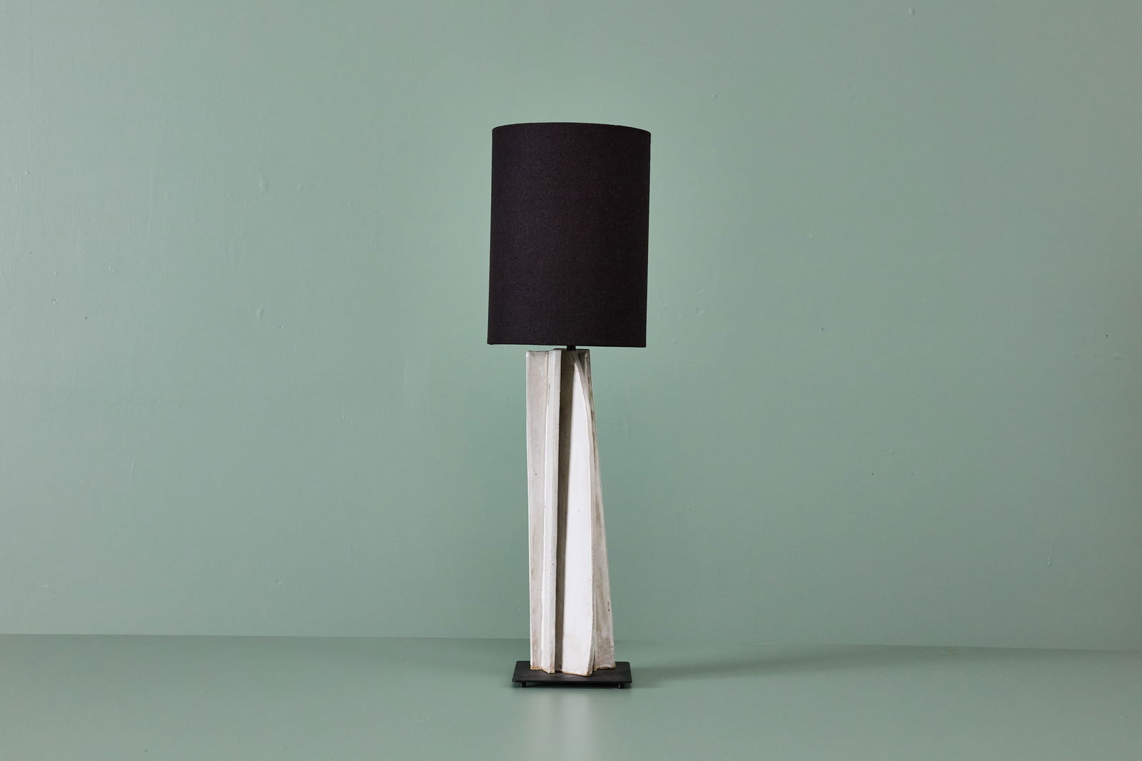 Studio Craft, Table Lamp: STUDIO CRAFT Table lamp, 21st century Glazed ceramic, patinated metal. 28" H x 8" W x 8" D