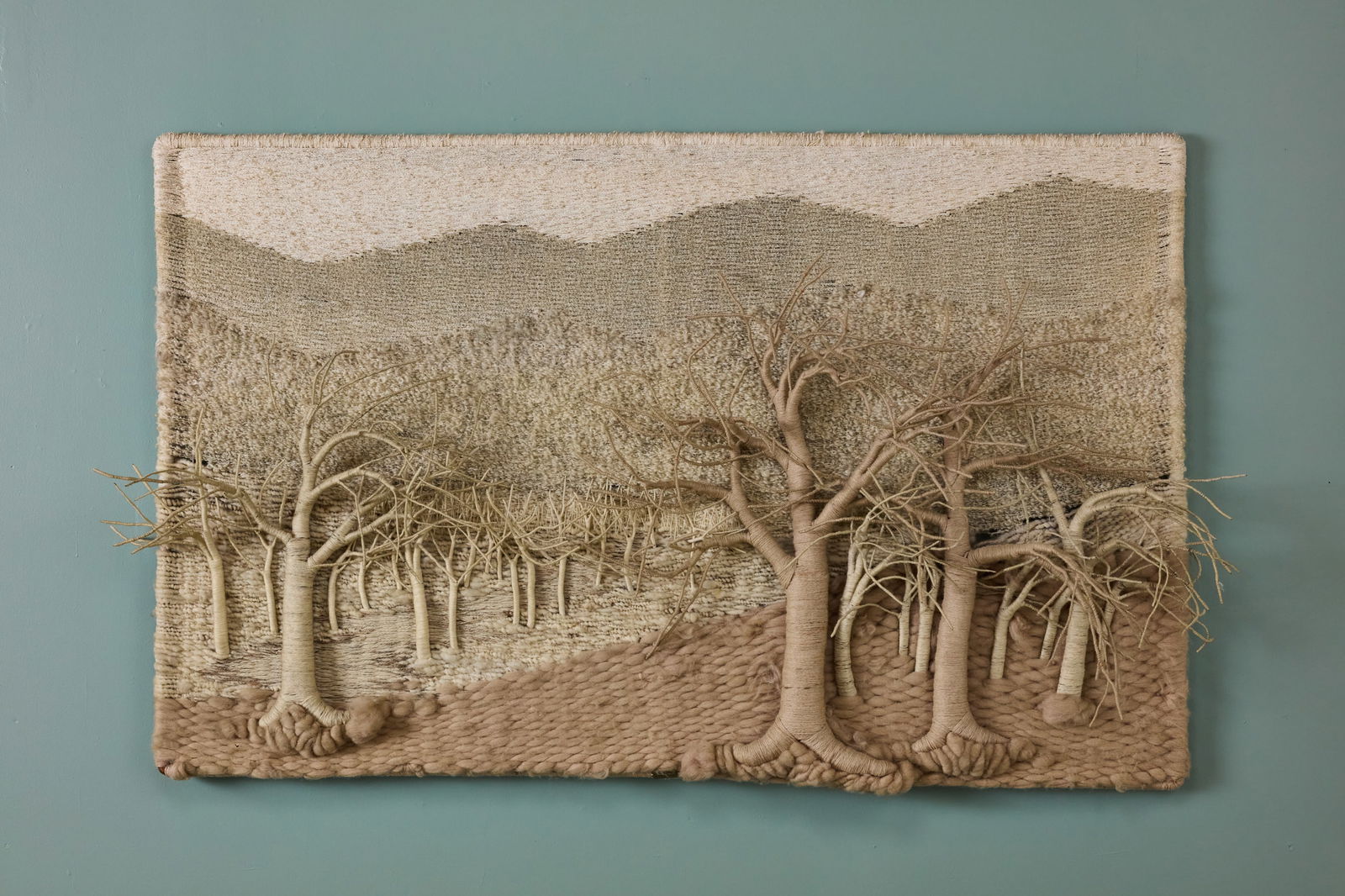 Gloria McRoberts, Untitled (No. 8744) Sculptural Wall Hanging: GLORIA MCROBERTS Untitled (No. 8744), 1987 Wool, copper tubing. Produced in the USA. Signed and dated certificate of authenticity verso. 44" H x 70" W x 15" D