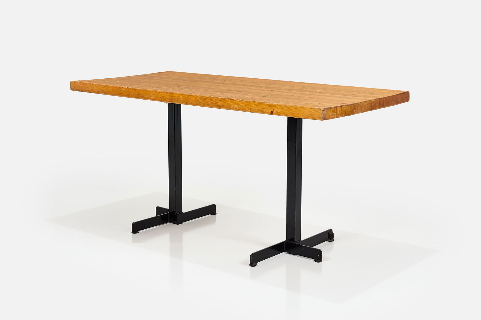 Charlotte Perriand, Table from Les Arcs 1800: CHARLOTTE PERRIANDTable, from Les Arcs 1800, Savoie, France, ca. 1974Pine, lacquered metal. Probably produced by Arc Mobilier, France. 29" H x 59" W x 27" D