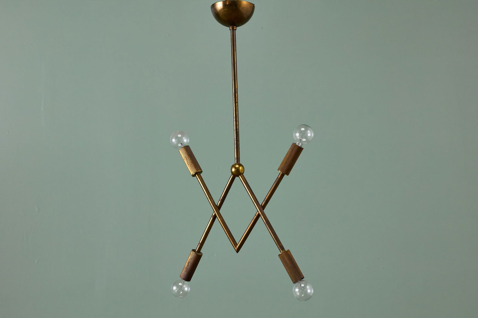 Guglielmo Ulrich, Suspension Lamp: GUGLIELMO ULRICH Suspension lamp, 1930s Brass. Produced in Italy. 29" H x 14" W x 4" D