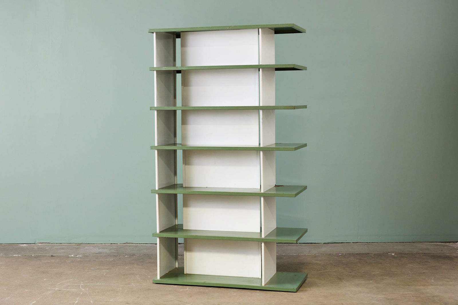 Wim Rietveld (Attrib.), Room Divider Bookcase: WIM RIETVELD (Attrib.) Room divider bookcase, 1960s Painted metal. Produced for De Bijenkorf, The Netherlands. 64.5" H x 37" W x 17" D