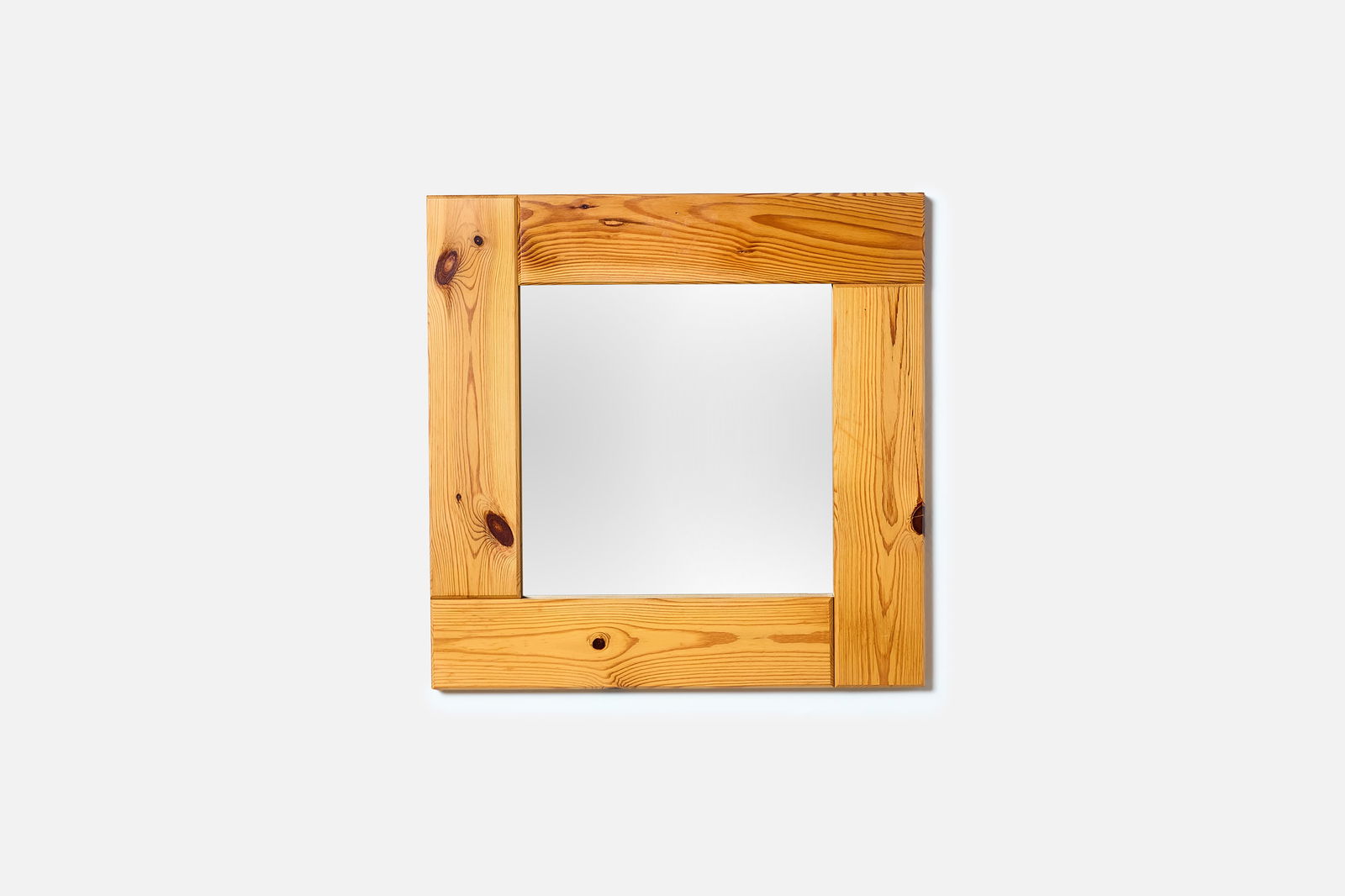 Swedish, Pine Mirror: SWEDISHMirror, 1970sPine, mirrored glass. 27" H x 27" W