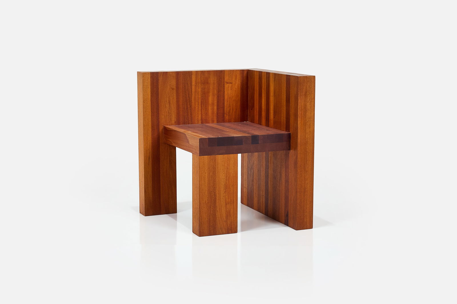 Modern, Corner Chair: MODERN Corner chair, 1970s Mahogany. Studio-made, USA. 29" H x 26.5" W x 25.75" D Seat height: 18.5"