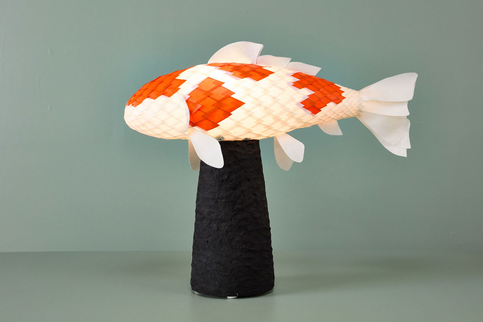 Joel Stearns, 'Classic Koi' Lamp: JOEL STEARNS'Classic Koi' table lamp, 2020sHardened handcrafted paper, wood base. Studio-made, USA 26" H x 7.5" H x 29" D