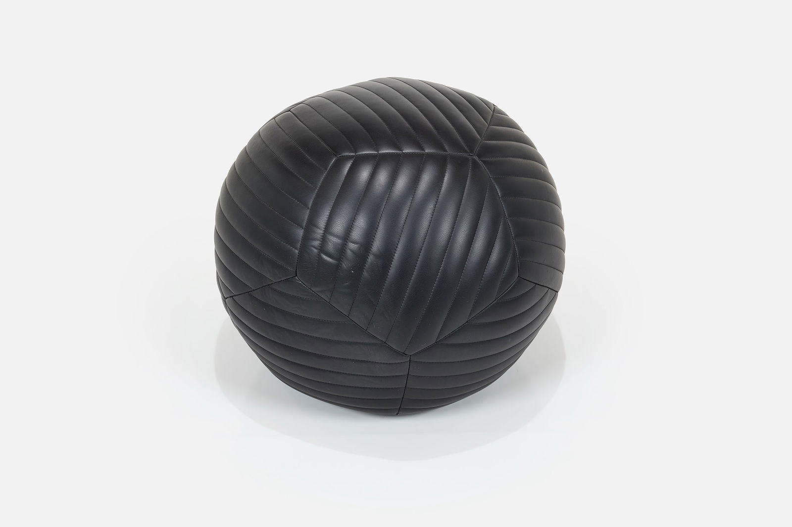 Moses Nadel, 'Banded' Pouf: MOSES NADEL'Banded' pouf, 2020sLeather. Produced for Stahl + Band, USA. 19" H x 21" Diameter