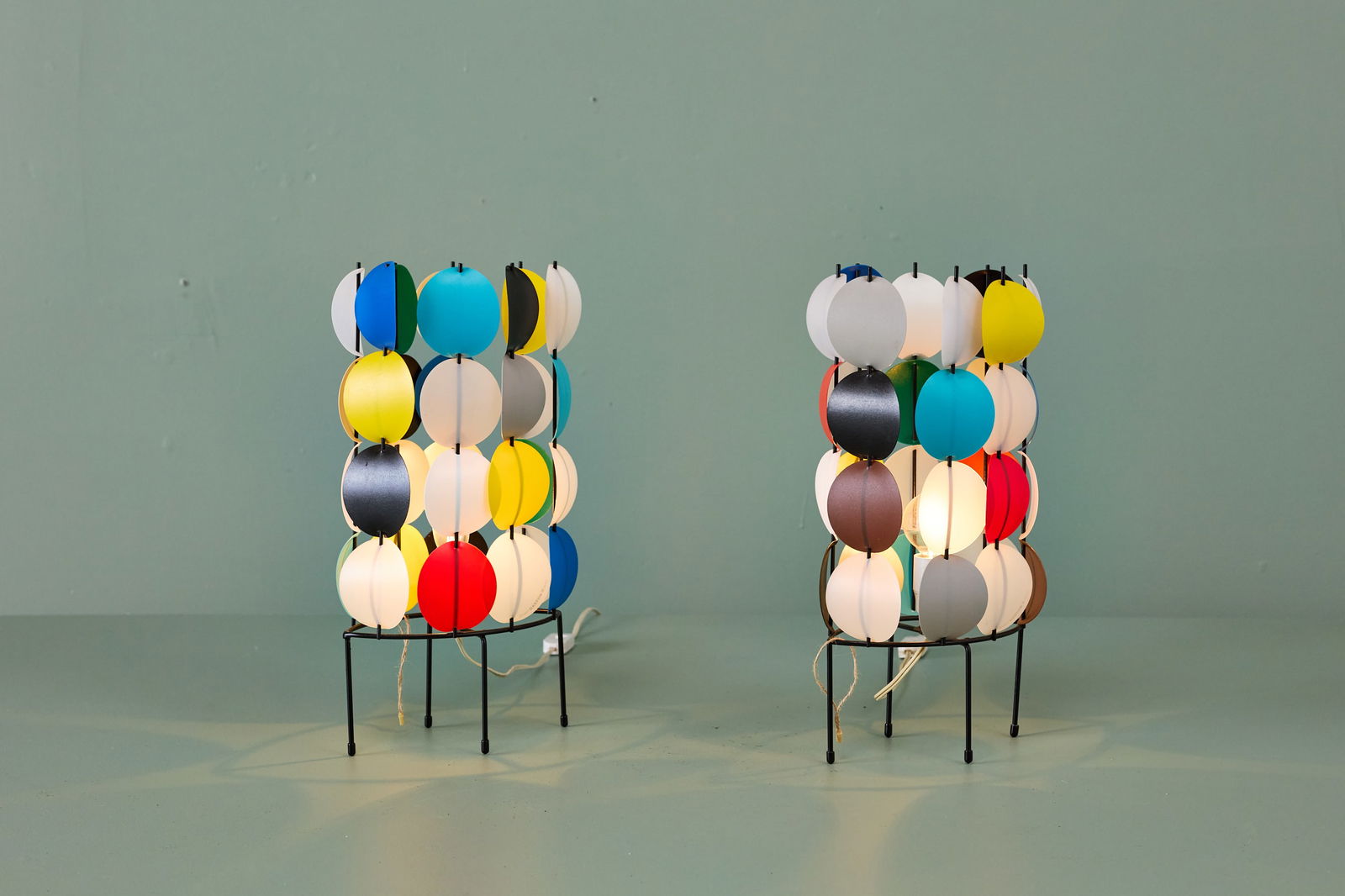 Gaston Marticorena, Table Lamps (2): GASTON MARTICORENA Pair of table lamps, ca. 1992 Plastic, painted metal, rubber. Produced in the USA. Each: 16" H x 8" W x 5" D