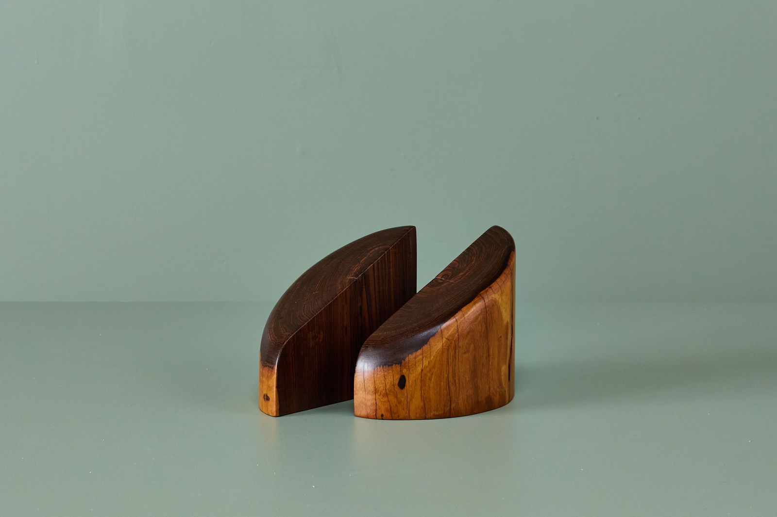 Don Shoemaker, Bookends (2): DON SHOEMAKERBookends, ca. 1965Cocobolo. Manufactured by Señal S.A., Mexico. Each: 7" H x 6.75" W x 8" D