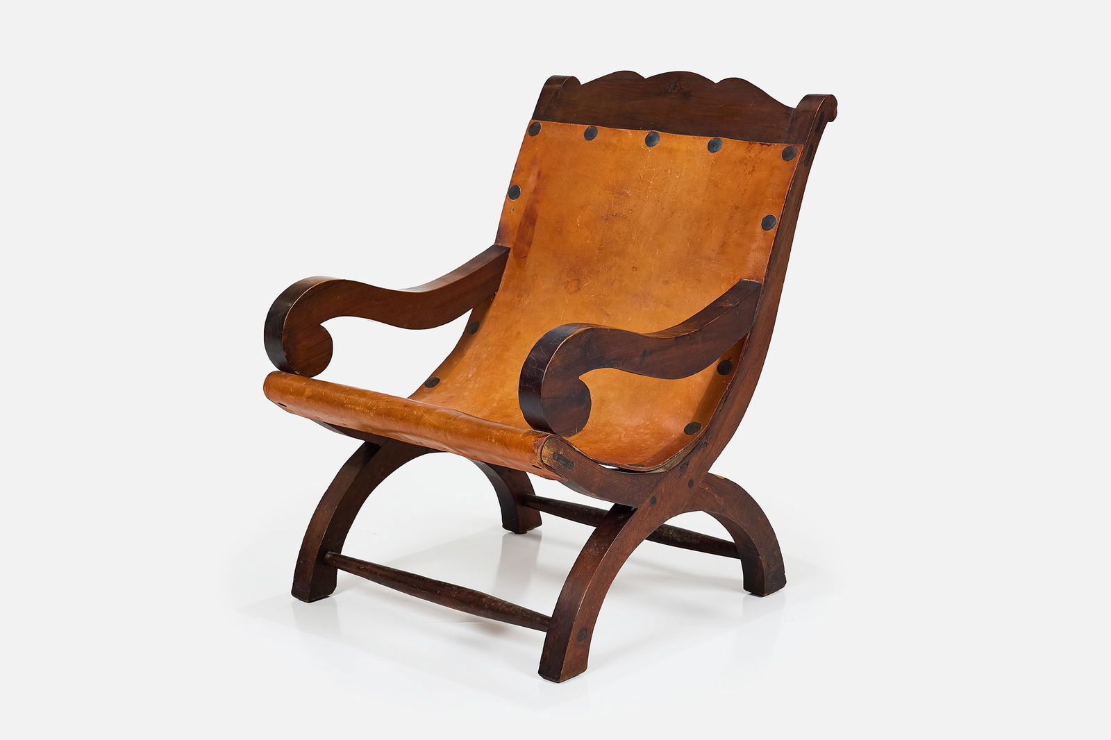 Mexican, Butaque ChairÂ : MEXICAN Butaque chair, 1950s Teak, leather. 32.25" H x 22.5" W x 28" D Seat height: 15"