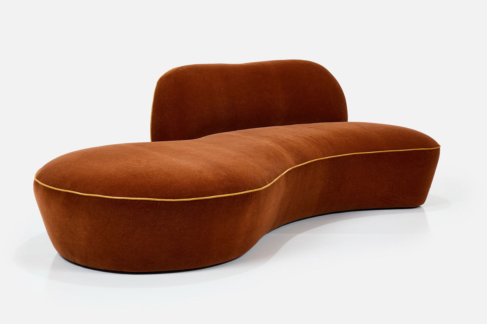 Vladimir Kagan, 'Zoe' Sofa: VLADIMIR KAGAN 'Zoe' sofa, 2000s Velvet. Manufactured by American Leather, USA. 31.5" H x 88" W x 46" D Seat height: 17"