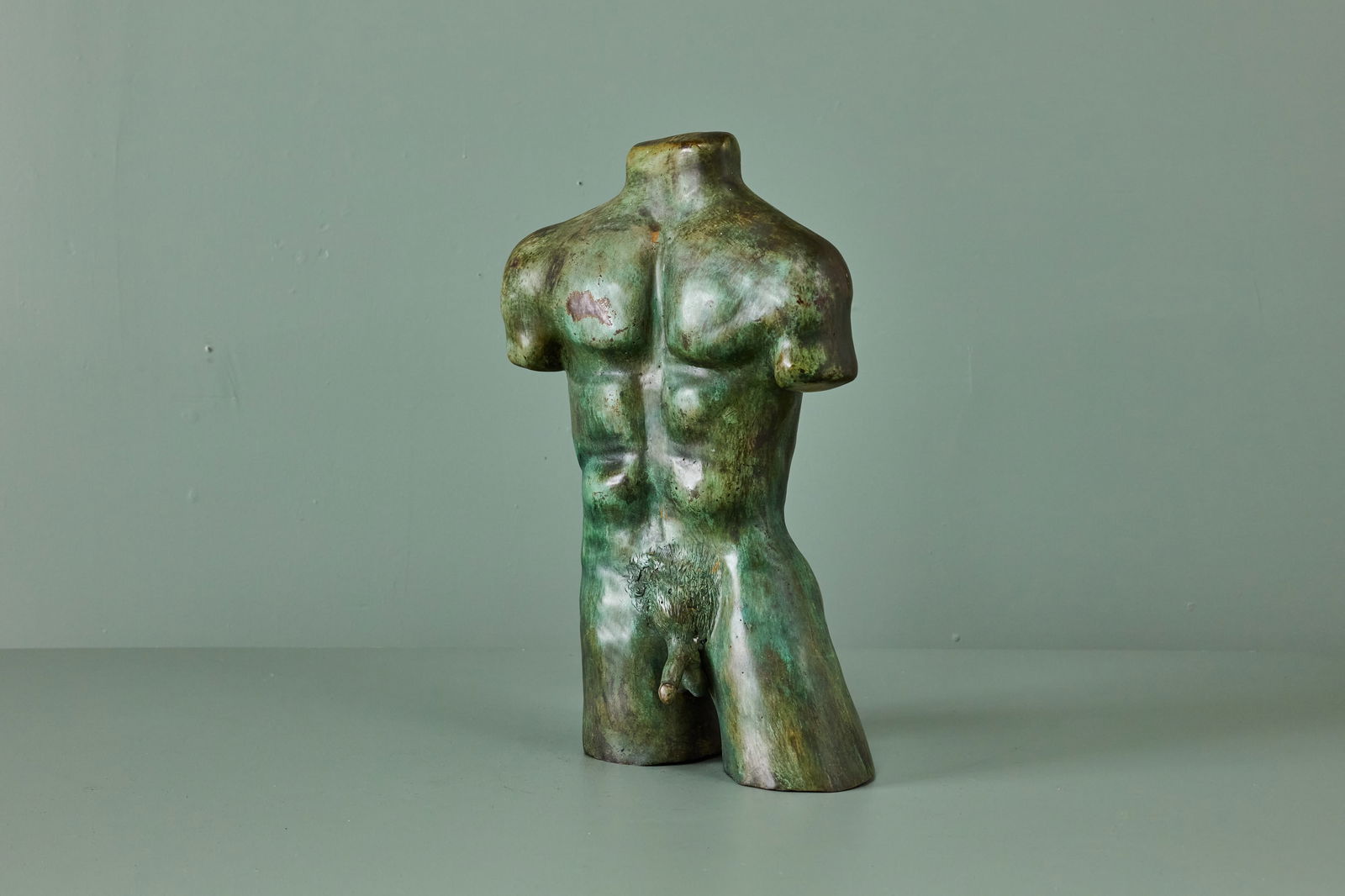Modern, Torso Sculpture: MODERN Torso sculpture, 1996 Patinated bronze. Signed "MHO '96" to one thigh. 23.5" H x 15.5" W x 8" D