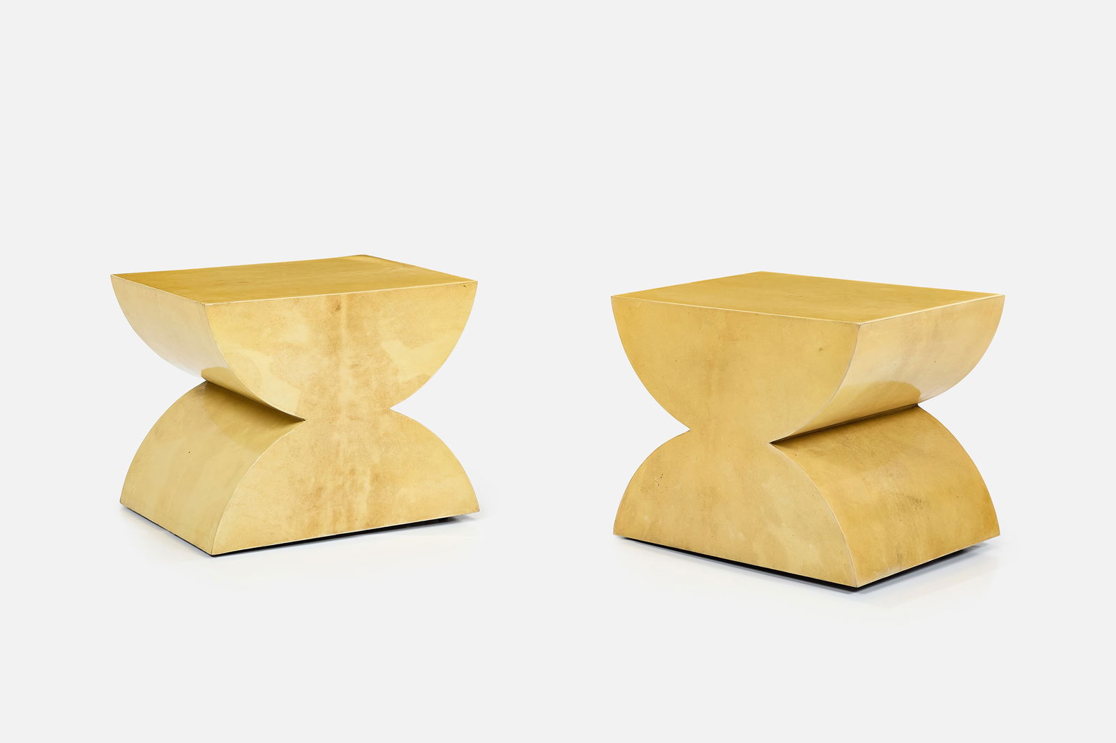 Karl Springer, Side Tables (2): KARL SPRINGER Pair of side tables, 1980s Lacquered goatskin. 18.5" H x 22" W x 18" D