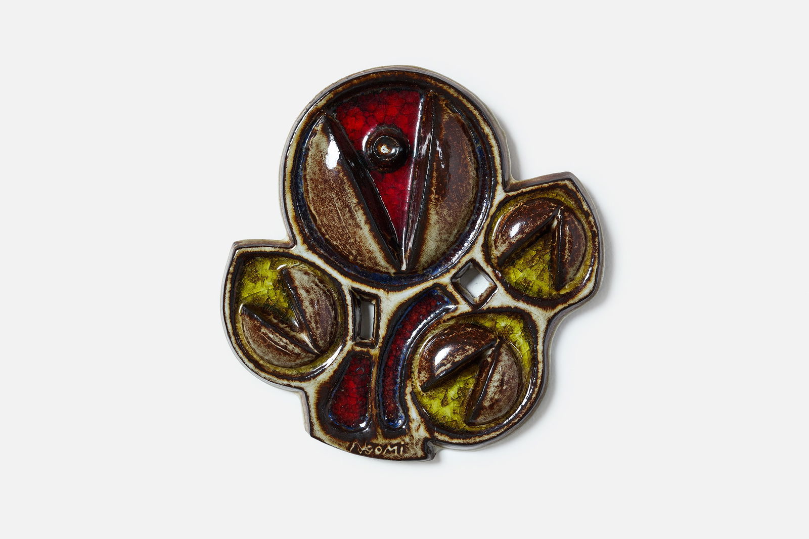 Noomi Backhausen, Wall Plaque: NOOMI BACKHAUSEN Wall plaque, 1960s Glazed ceramic. Produced for Soholm Pottery, Denmark. Signed in the design "NOOMI". 14" H x 13" W x 2" D