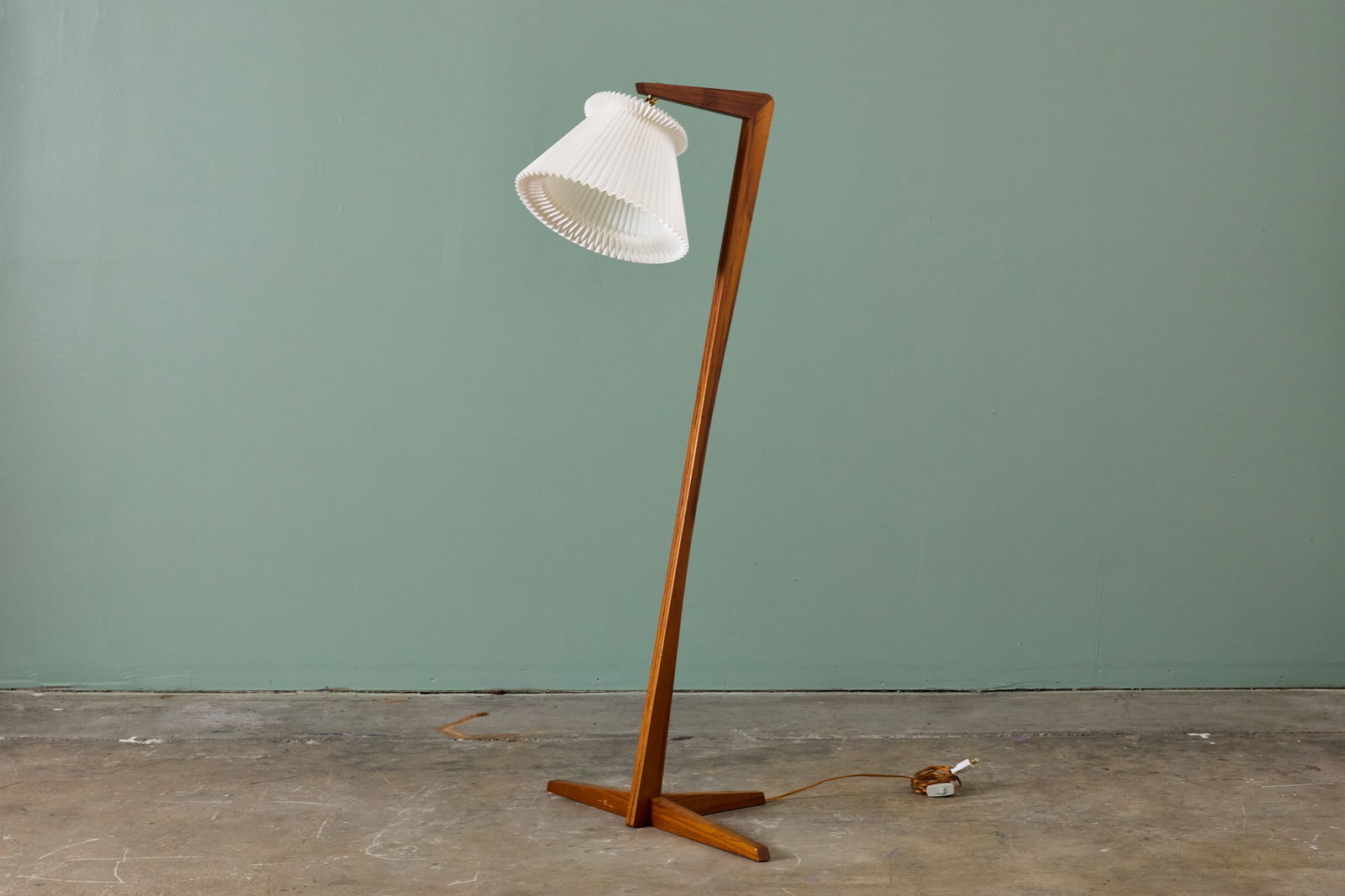 Danish, Floor Lamp: DANISH Floor lamp, 1960s Teak, plastic. 58" H x 28.5" W x 17" D